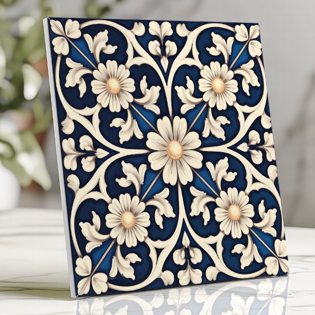 Viktorianisch Sapphire Blue und Ivory Daisy Fliese (Von Creator hochgeladen)