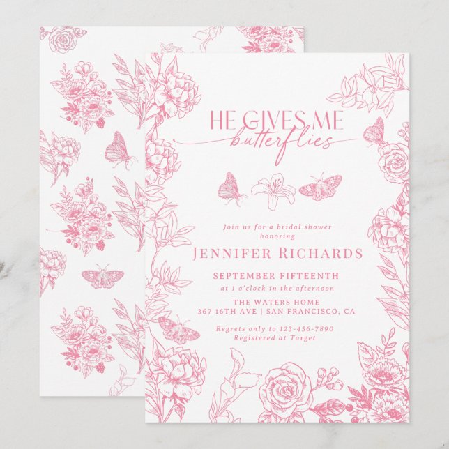 Viktorianisch | Schmetterlinge Brautparty Einladung (Vorne/Hinten)