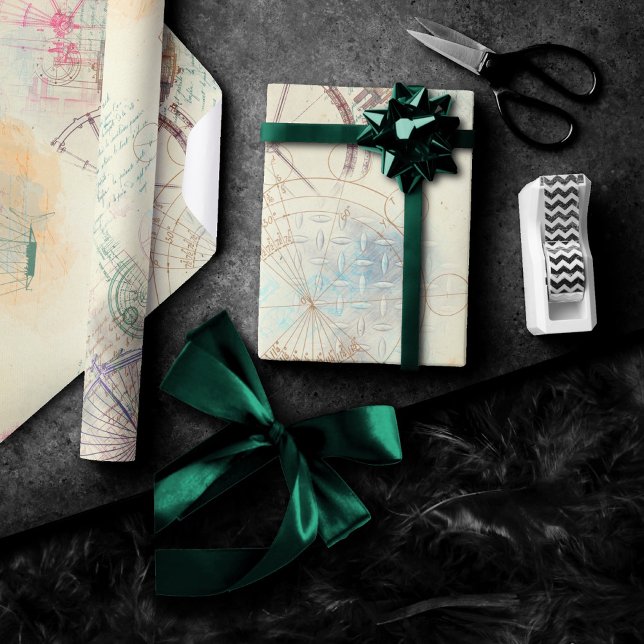 Viktorianisch Steampunk | Aquarellgrunge Pastell Geschenkpapier (Von Creator hochgeladen)