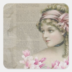 Viktorianisch Steampunk Lady Pink Newspapier Quadratischer Aufkleber