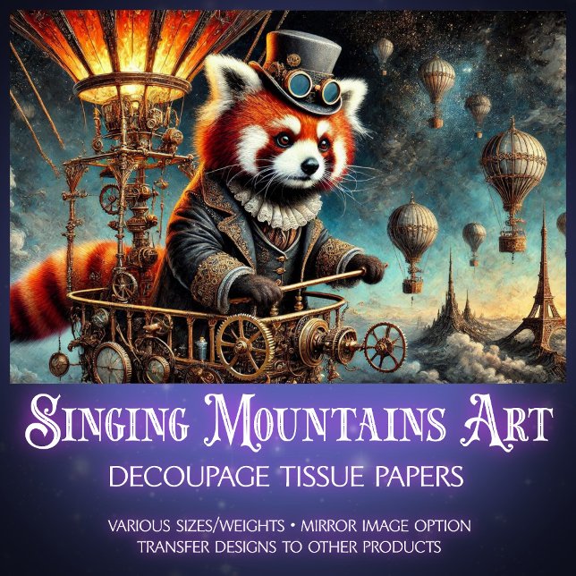 Viktorianisch Steampunk Red Panda Dreams Decoupage Seidenpapier (Von Creator hochgeladen)