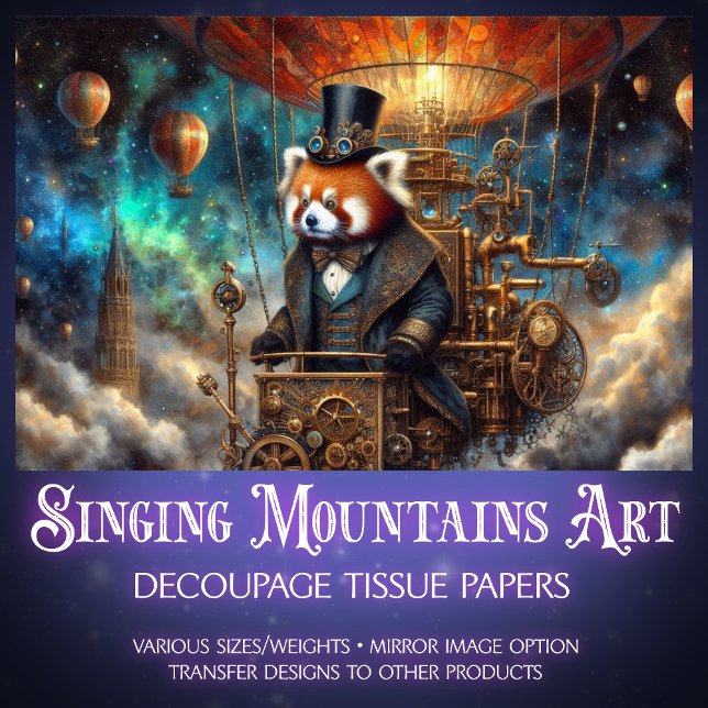 Viktorianisch Steampunk Red Panda Flight Decoupage Seidenpapier (Von Creator hochgeladen)