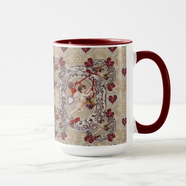 Viktorianisch Valentine Angel Rotes Herz Tasse (Rechts)