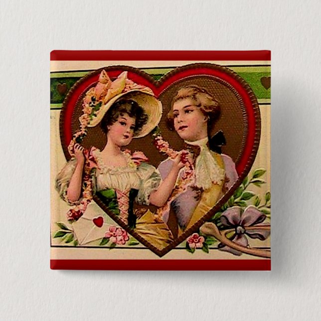 Viktorianisch Valentines Couple Button (Vorderseite)