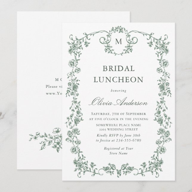 Viktorianisch Verzierte Grace Sage Green BRIDAL LU Einladung (Vorne/Hinten)