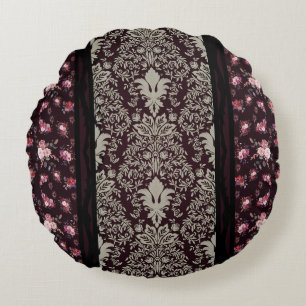 Viktorianisch Vintage-inspirierte schwarze Blumen Rundes Kissen