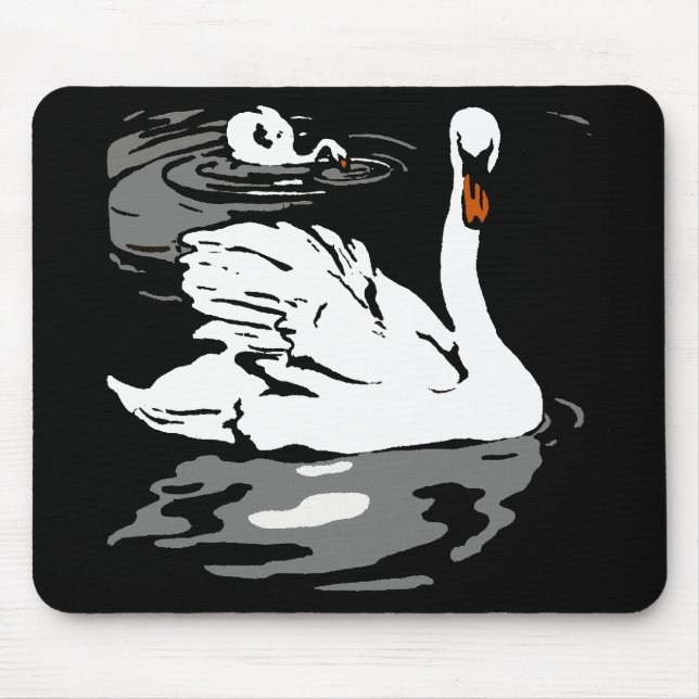 Viktorianisch Woodcut Swans Mousepad (Vorne)