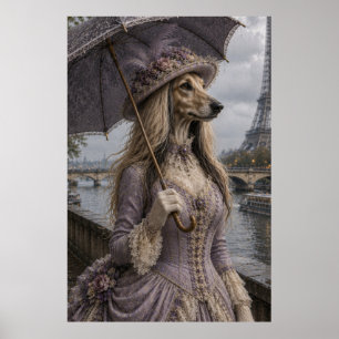 Viktorianische Afghan Hound Lady in Paris mit Eiff Poster