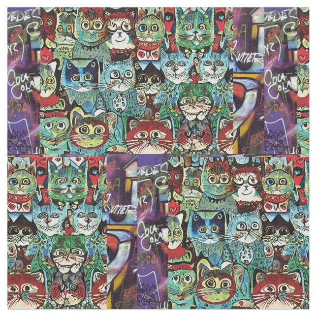Viktorianische anthropomorphe Katzen in erdigen Fa Stoff (Nahaufnahme)