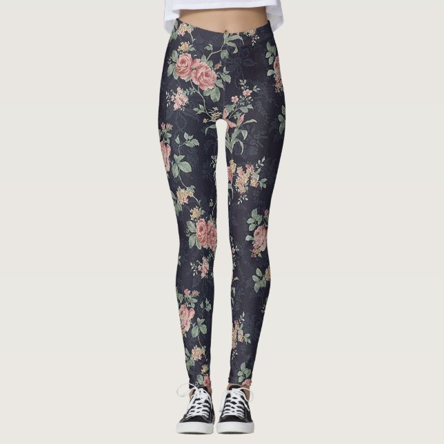 Viktorianische antike rosa Rosenflotte  Leggings (Vorderseite)
