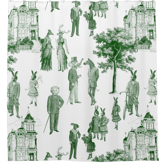 viktorianische antike Tiere grün Duschvorhang (Vorderseite)