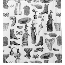 viktorianische antike Tiere, Schwarz-weiße Kleinti Duschvorhang