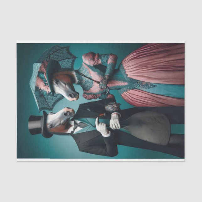 Viktorianische Aquamarine Rosa Anzug Kleidung Pfer Seidenpapier (Vorderseite)