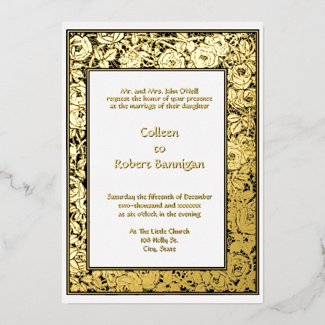 Viktorianische Ära 1898 Rose Weingrenze Folieneinladung (Vorderseite)