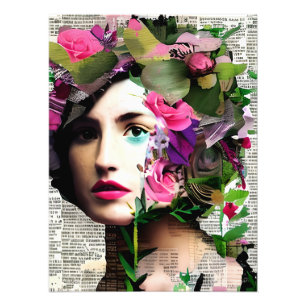Viktorianische Ära Vintage-Frau mit rosa Blumen Fotodruck