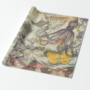 Viktorianische Bade-Schönheit Kraken Vintage Surre Geschenkpapier