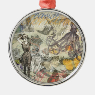 Viktorianische Bade-Schönheit Kraken Vintage Surre Ornament Aus Metall