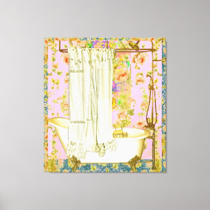 Viktorianische Badewanne Messingarmaturen Rosa Hin Leinwanddruck
