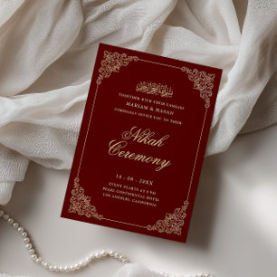 Viktorianische Barock-Gold-Burgunderrote Nikah-Zer Einladung