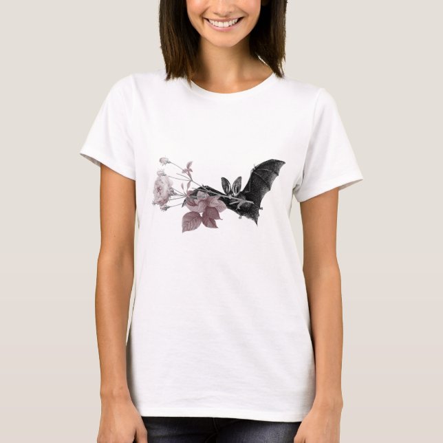 Viktorianische Bat-Illustration mit kunstvoller Ro T-Shirt (Vorderseite)