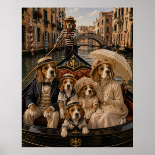 Viktorianische Beagle-Familie Gondelfahrt in Vened Poster