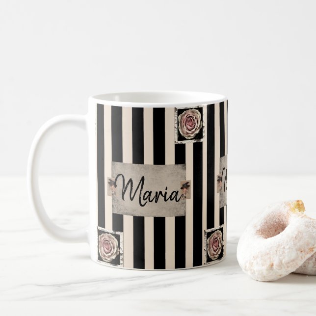 Viktorianische Beige Schwarze Streifen Tasse (Mit Donut)