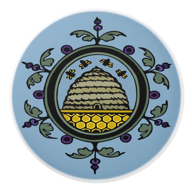 Viktorianische Biene und Bienenstock Keramikknauf (Vorderseite)