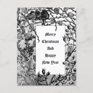 Viktorianische Birnen und Winterbraten im Schnee Feiertagspostkarte