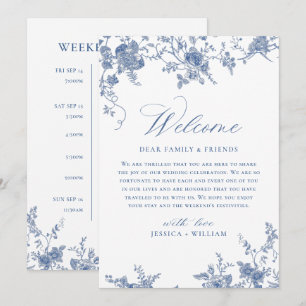 Viktorianische blaue Blumen Hochzeit WOCHENENDE-VE Einladung