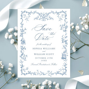 Viktorianische blaue Blumenhochzeit - Termin vorme Postkarte