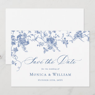 Viktorianische blaue französische Rosen Garten Blu Save The Date