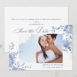 Viktorianische blaue französische Rosen-Garten-QR- Save The Date