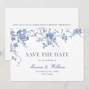 Viktorianische blaue französische Rosen-Garten-QR- Save The Date