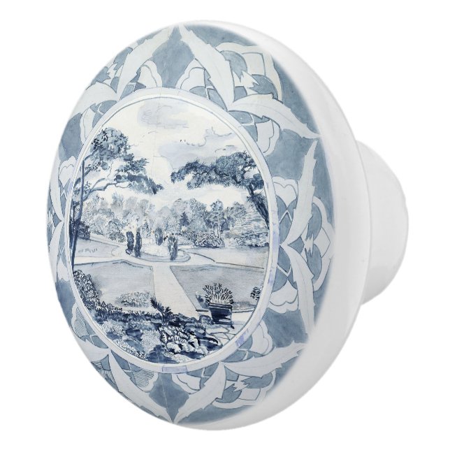 Viktorianische blaue und weiße holländische Landsc Keramikknauf (Rechts)