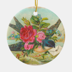 Viktorianische blaue Vogel-Weihnachtsverzierung Keramik Ornament