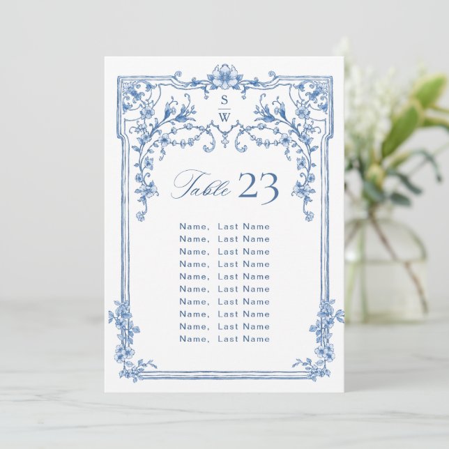 Viktorianische Blue Seating Chart Card Karte (Stehend Vorderseite)