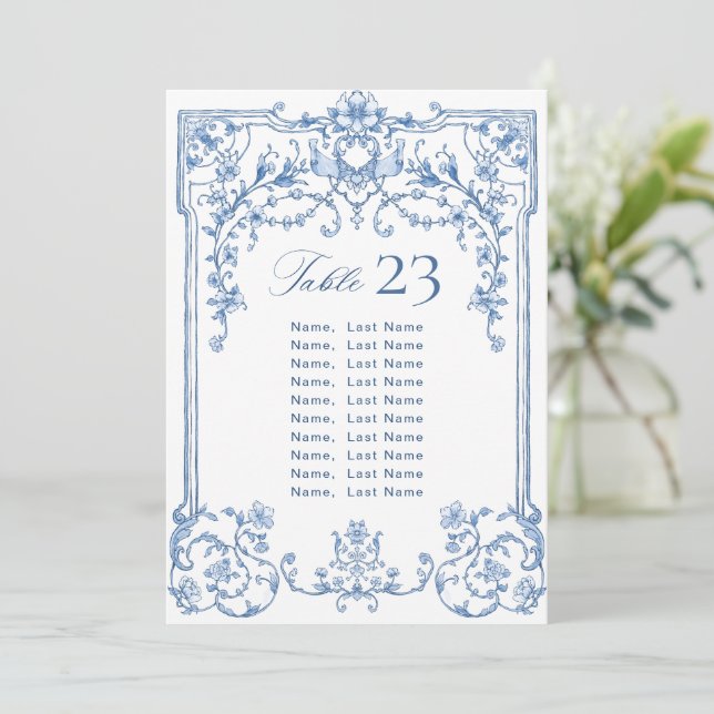 Viktorianische Blue Seating Chart Card Karte (Stehend Vorderseite)