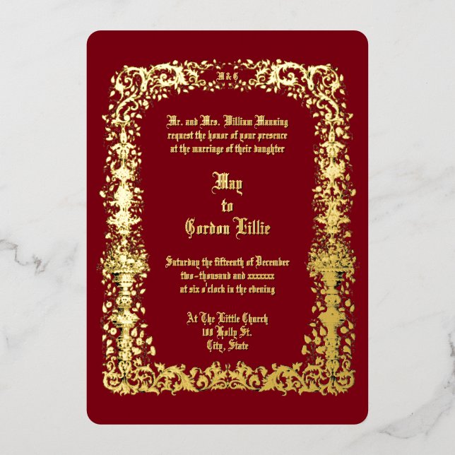 Viktorianische Blume Urns Border Wedding Folieneinladung (Vorderseite)