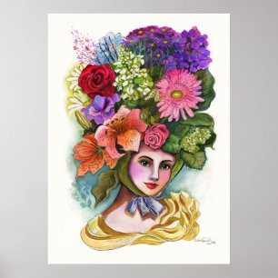 Viktorianische Blume Wasserfarbenmalerei Poster