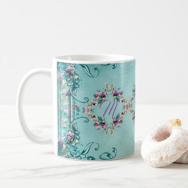 Viktorianische Blumen aquamarin lila elegant Kaffeetasse (Mit Donut)