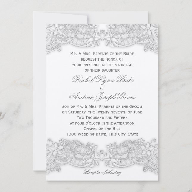 Viktorianische Blumen Silber Gray Design Hochzeit Einladung (Vorderseite)