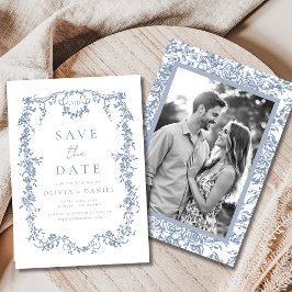 Viktorianische Blumendusty Blue Foto Französische  Save The Date