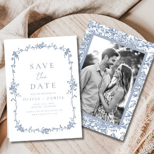 Viktorianische Blumendusty Blue Französisch Foto H Save The Date