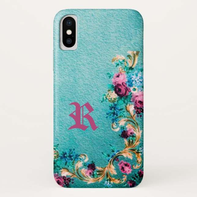 Viktorianische blumengeschmückte Rose aquamarin li Case-Mate iPhone Hülle (Rückseite)