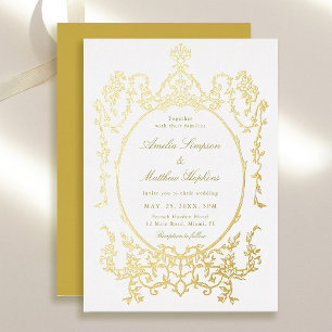 Viktorianische Blumenrahmen Hochzeit Gold Folieneinladung