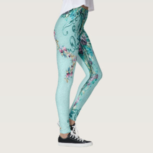 Viktorianische Blumenrolle elegant aquamarin lila  Leggings
