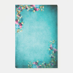 Viktorianische Blumenrosen teal pink elegant Post-it Klebezettel