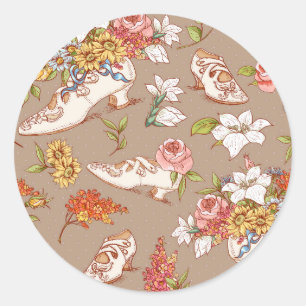 Viktorianische Blumenschuhe Blume Hübsch Girly Runder Aufkleber