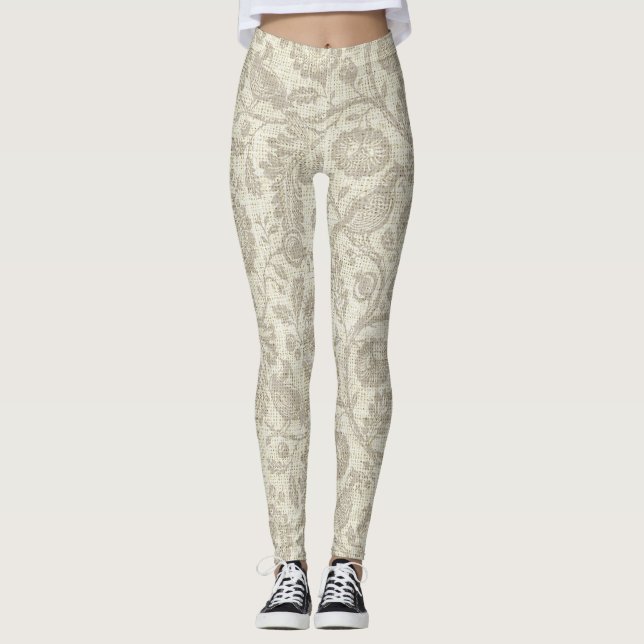 Viktorianische Blumenstraube Kaskade Grosse Drucke Leggings (Vorderseite)