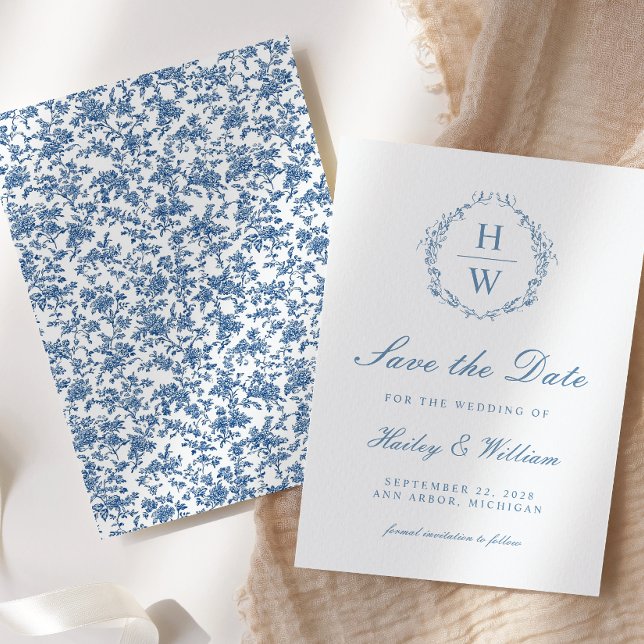 Viktorianische Blumentoilblauen Hochzeit Sichern S Save The Date (Von Creator hochgeladen)